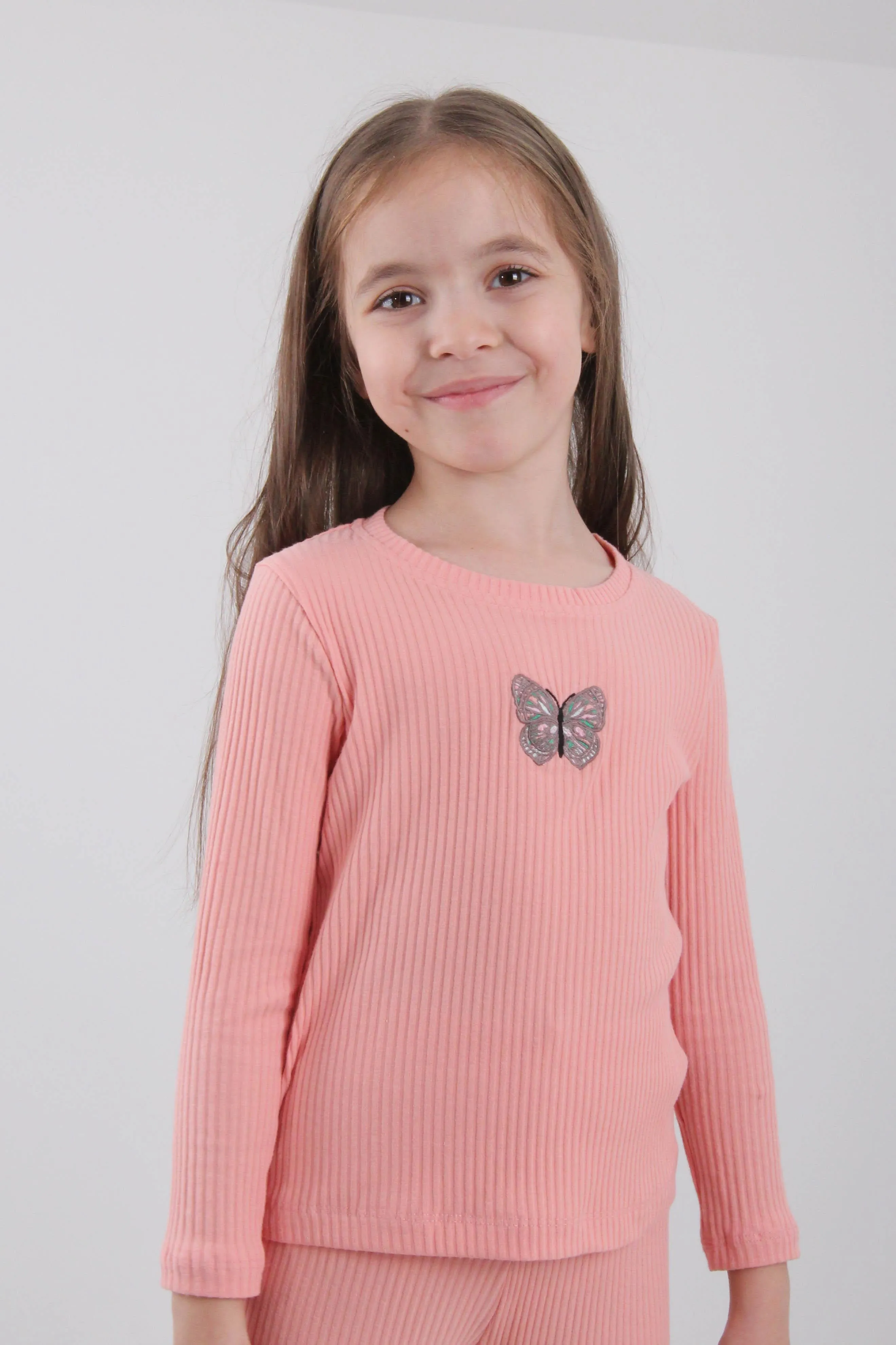 0 pamuklu kelebek nakişli kiz çocuk sweatshirt