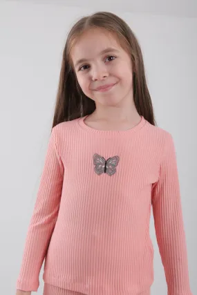 0 pamuklu kelebek nakişli kiz çocuk sweatshirt