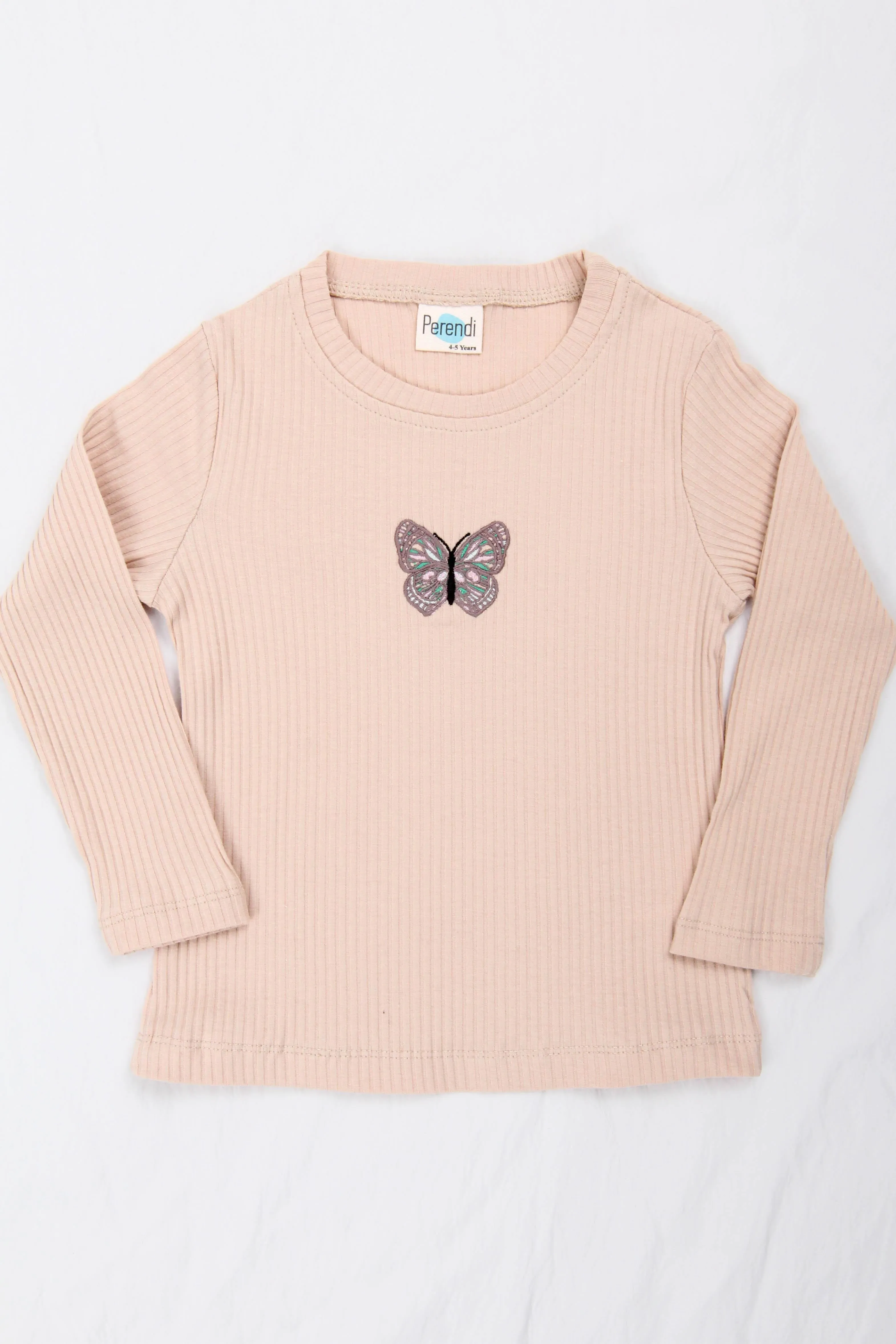 0 pamuklu kelebek nakişli kiz çocuk sweatshirt