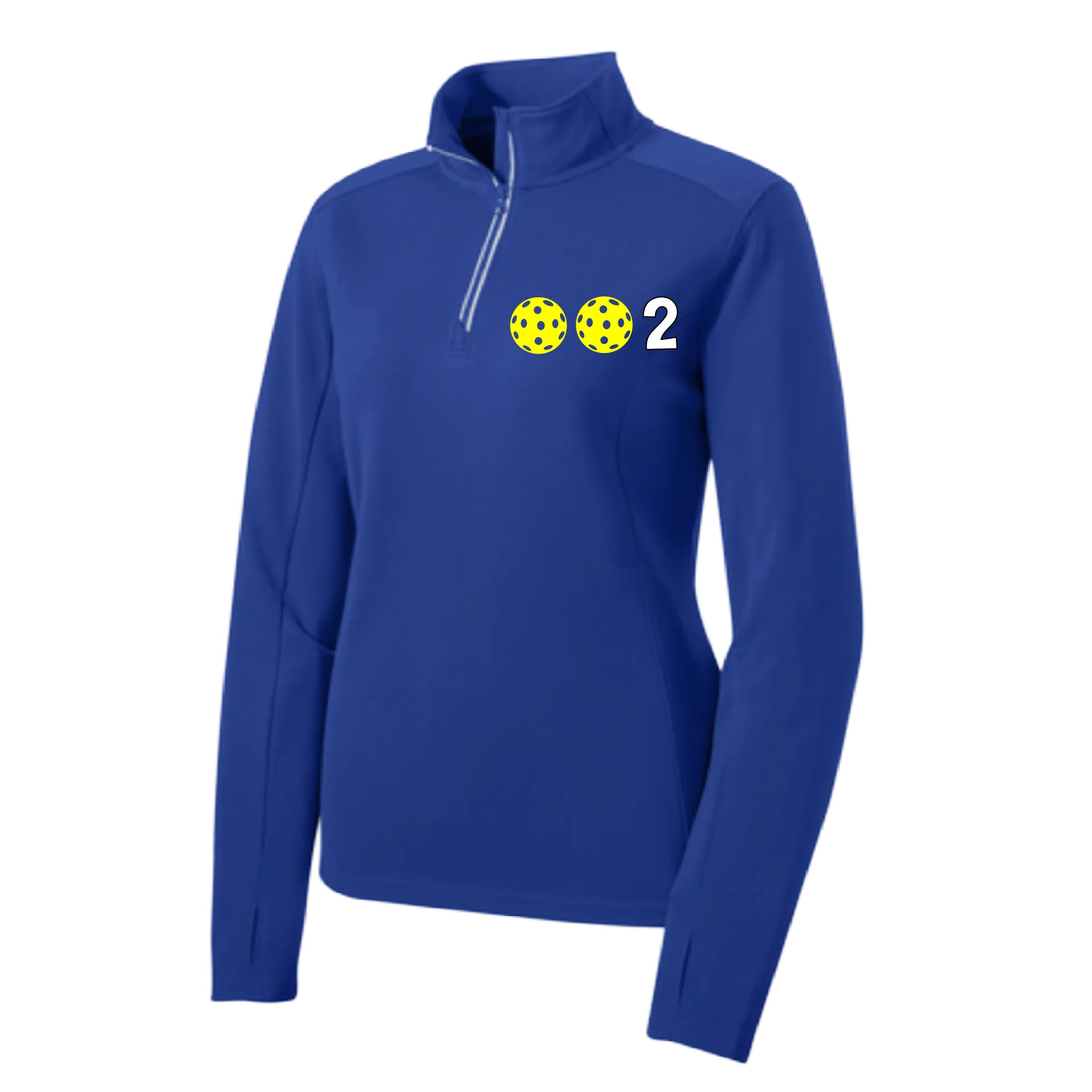 002 With Pickleballs (Colors Yellow White Pink) | Women's 1/4 Zip Pullover Athletic Shirt | 100% Polyester
