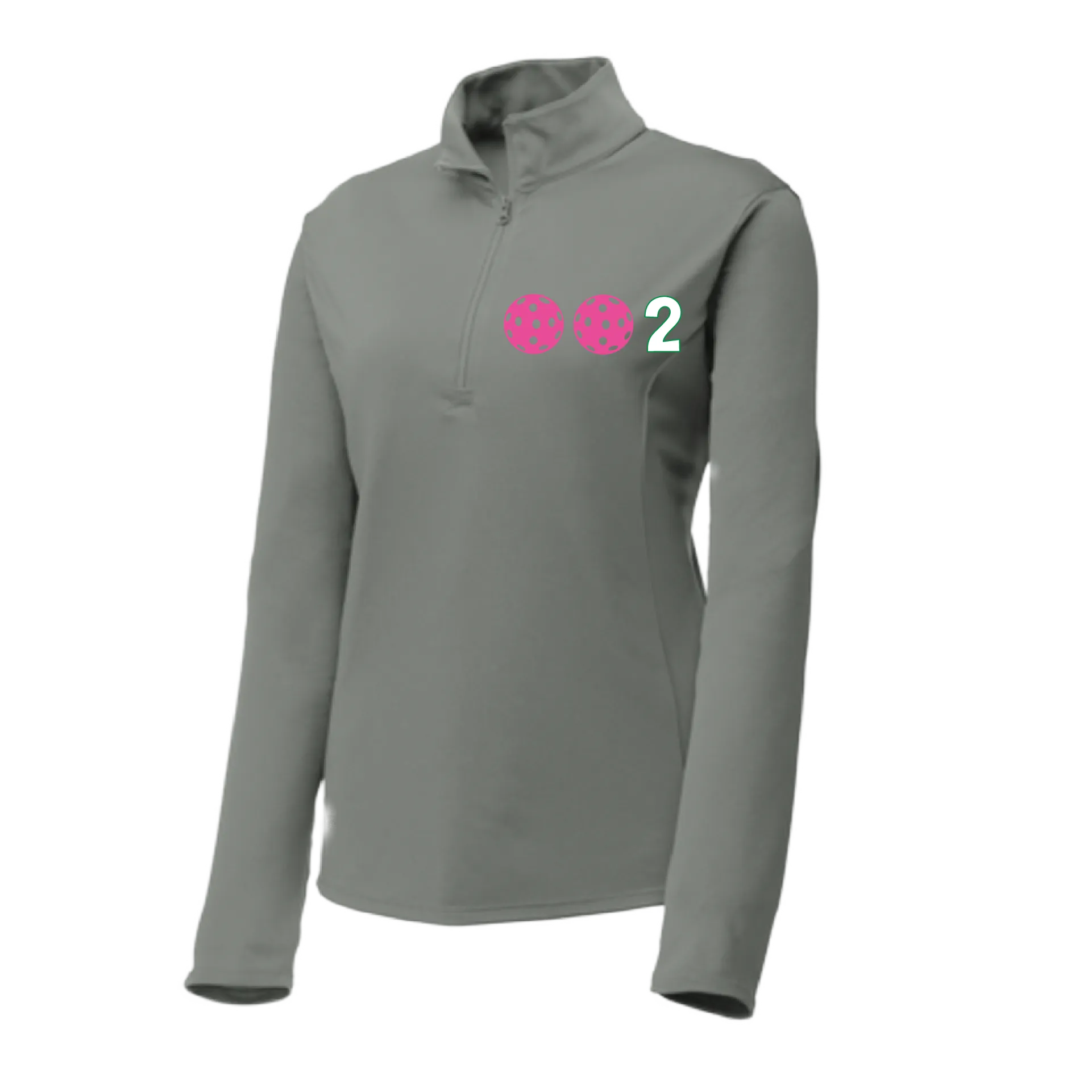 002 With Pickleballs (Colors Yellow White Pink) | Women's 1/4 Zip Pullover Athletic Shirt | 100% Polyester