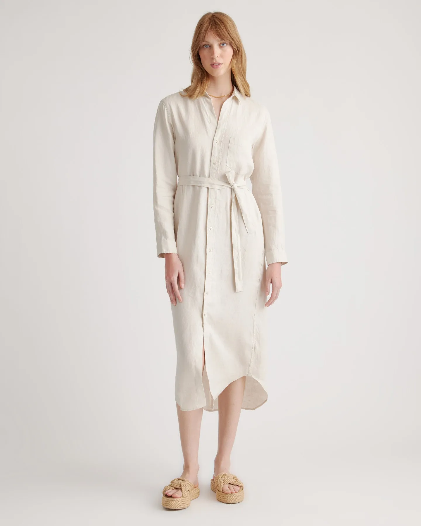 100% European Linen Maxi Shirt Dress