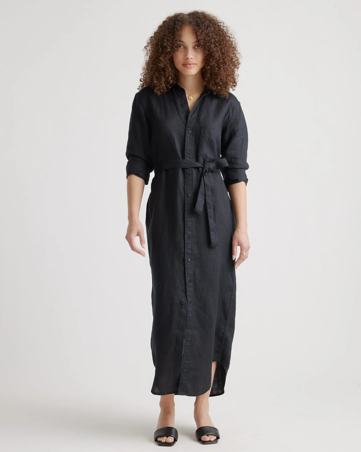 100% European Linen Maxi Shirt Dress