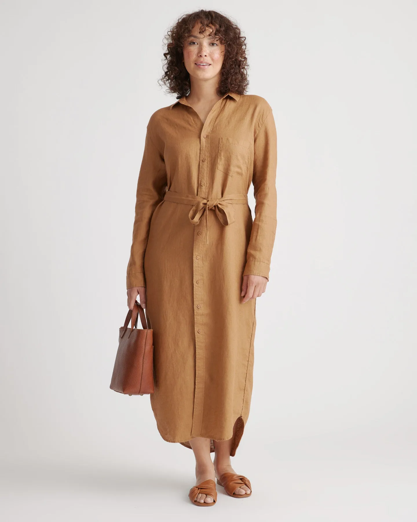 100% European Linen Maxi Shirt Dress