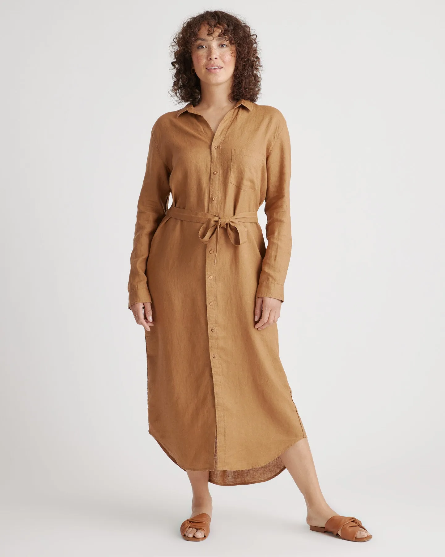 100% European Linen Maxi Shirt Dress