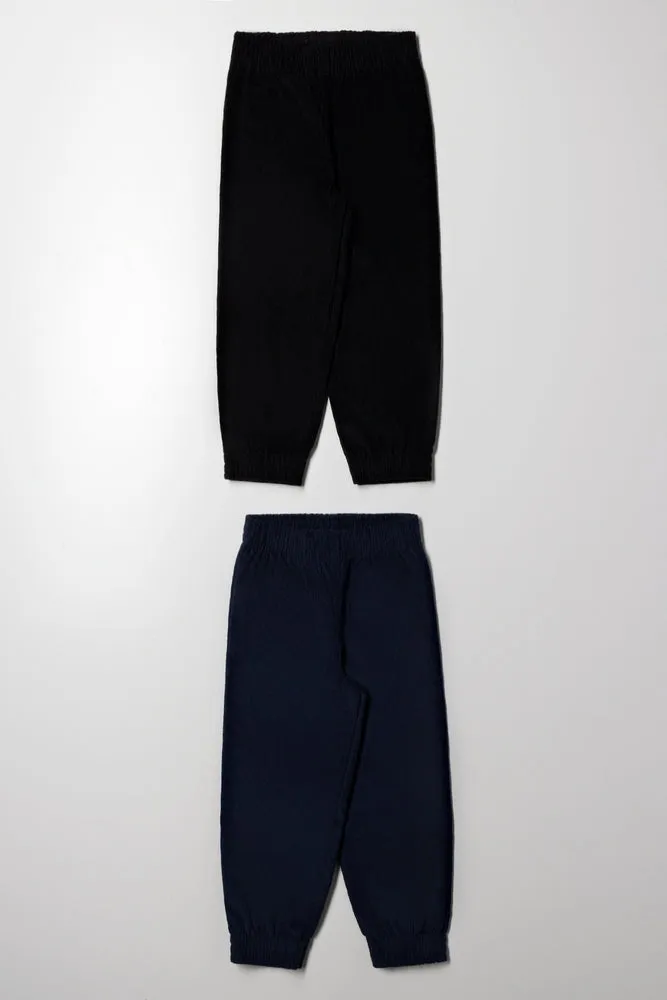 2 Pack Corduroy Cuffed Pants Black And Navy