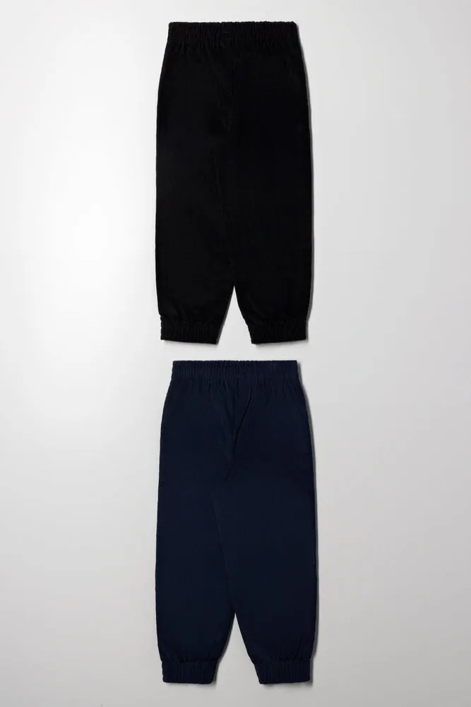 2 Pack Corduroy Cuffed Pants Black And Navy