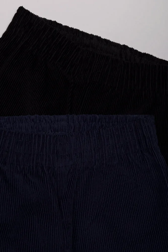 2 Pack Corduroy Cuffed Pants Black And Navy