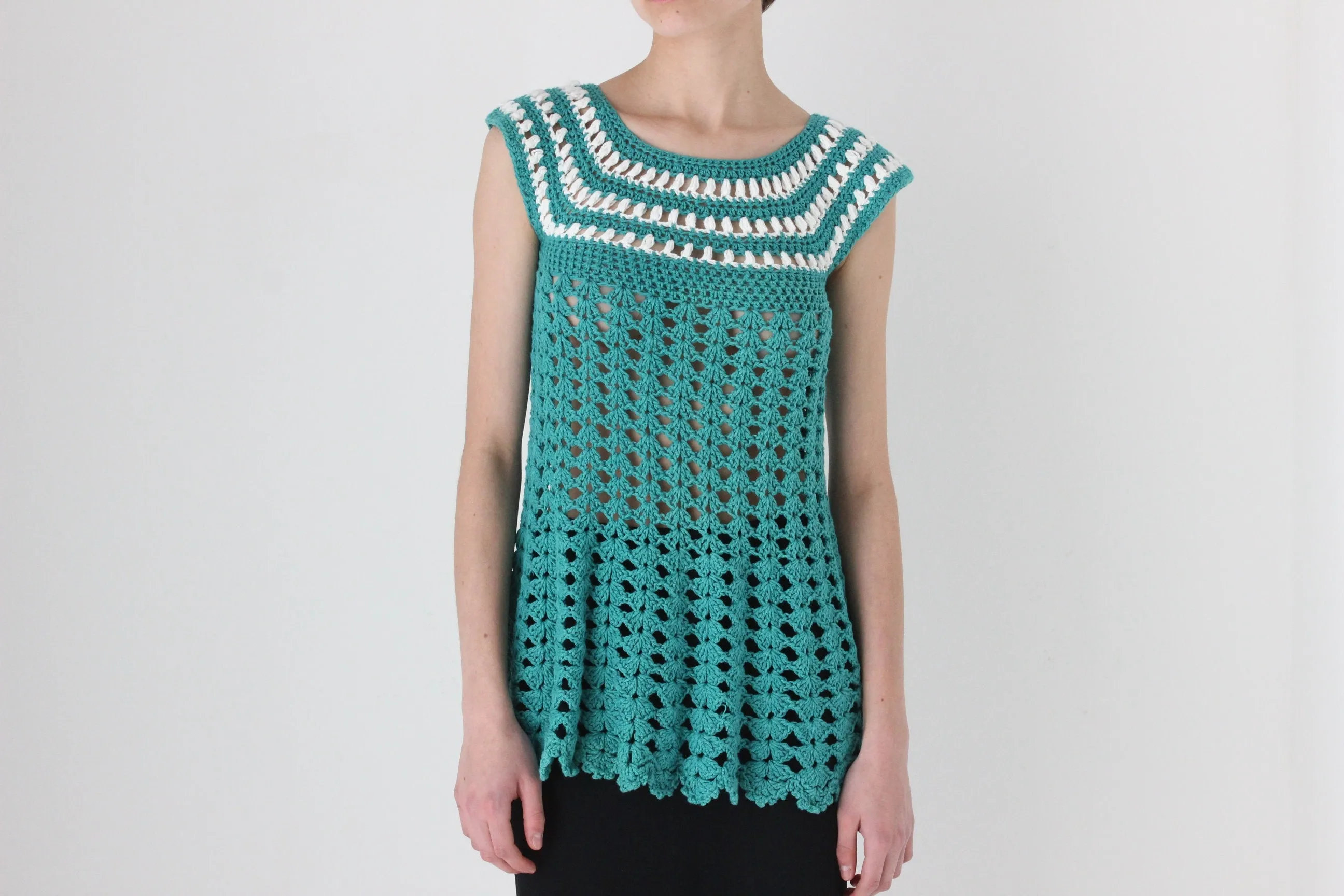 80s Hand Made Crochet Knit Trapeze Top