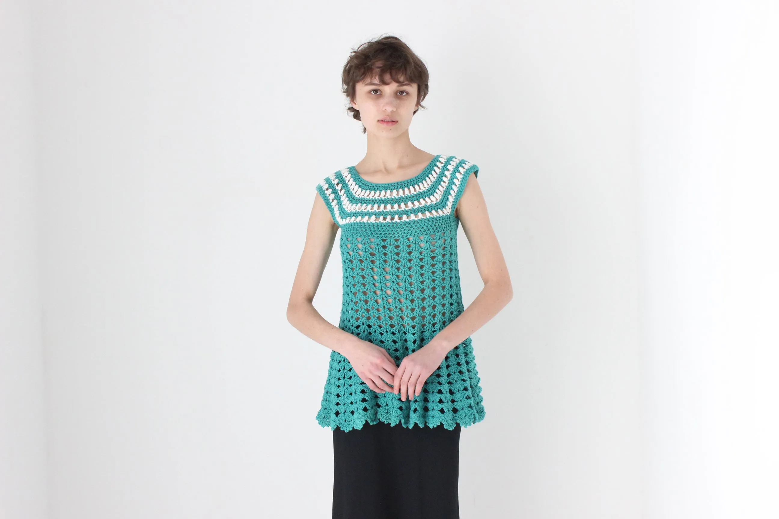 80s Hand Made Crochet Knit Trapeze Top
