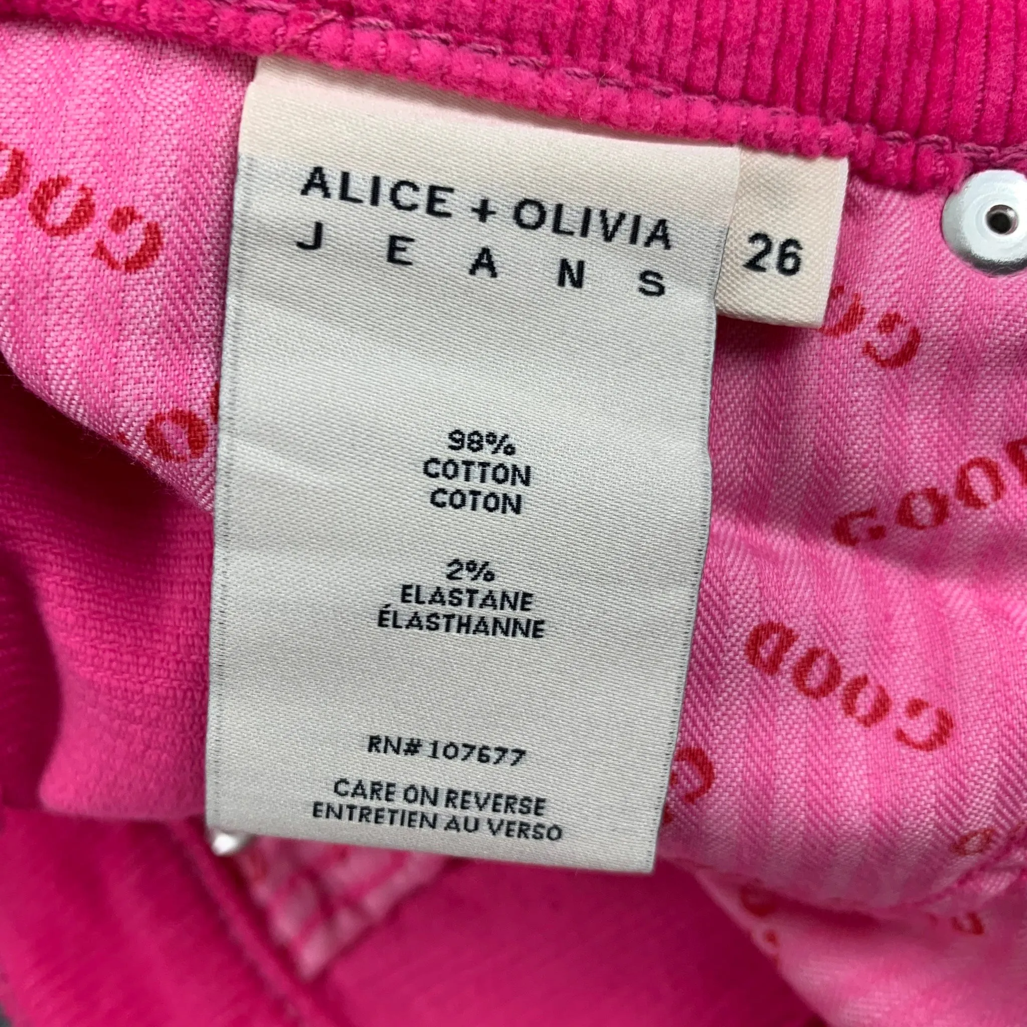 ALICE   OLIVIA Size 26 Pink Cotton Corduroy Jean Cut Casual Pants