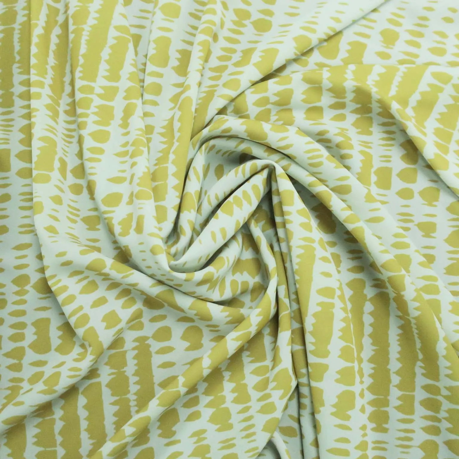 Alligator Mustard and White Background Crepe Polyester Fabric