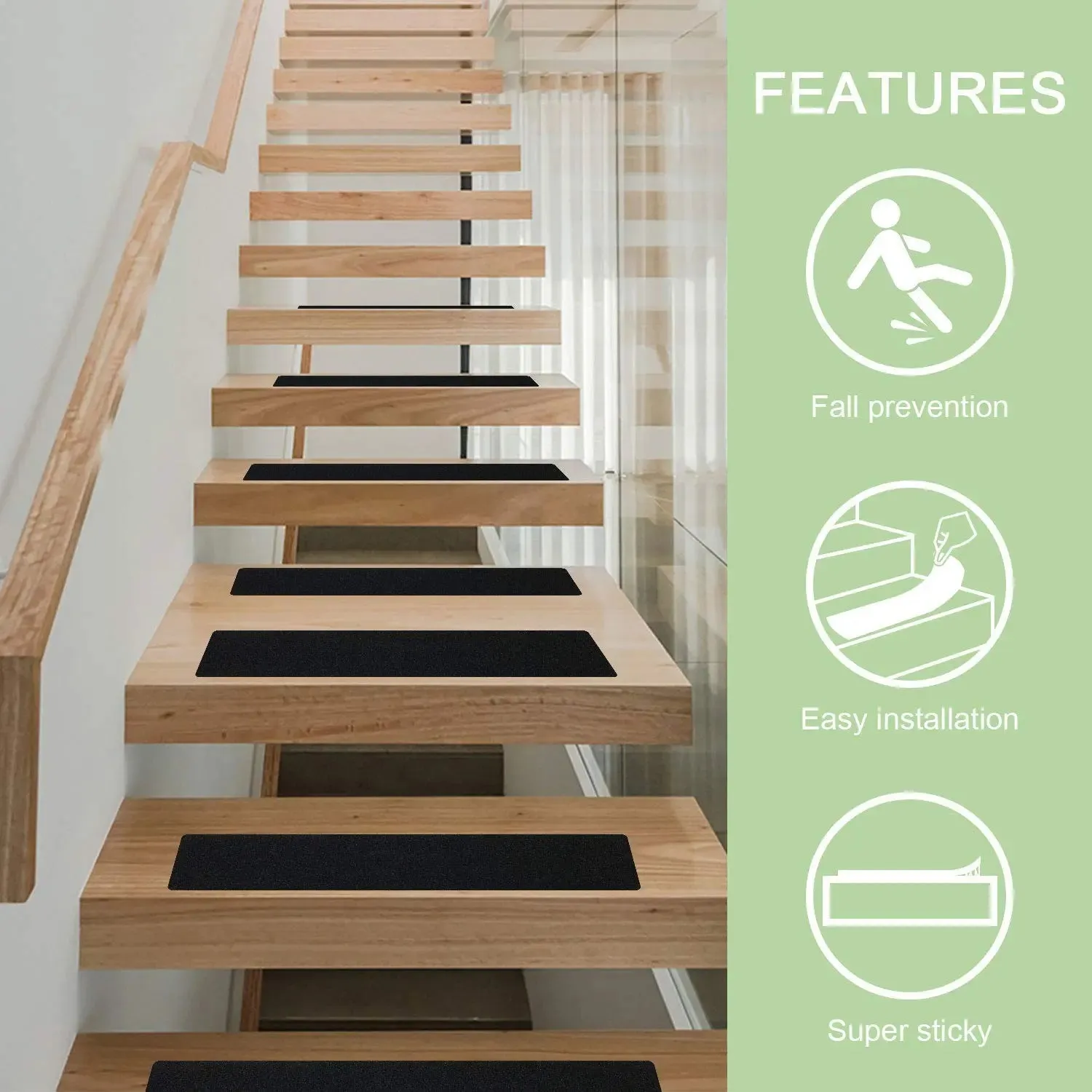 Anti Slip/Anti Skid Strip for Stairs, Slippery floors, Ramps - (15x60 cm, Black)
