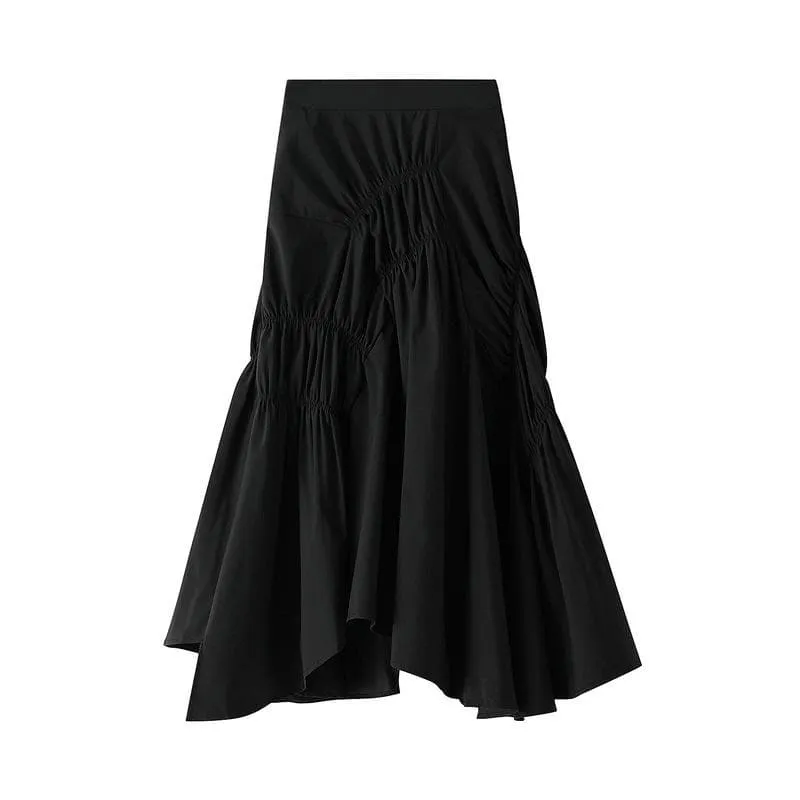 AYSMMETRICAL PLEATED MIDI SKIRT