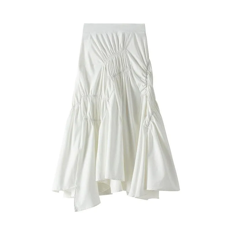 AYSMMETRICAL PLEATED MIDI SKIRT