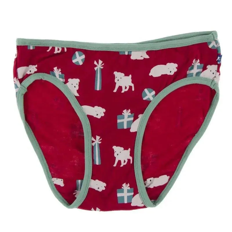 Bamboo Underwear - Crimson Puppies and Presents with Shore Trim