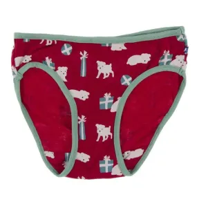 Bamboo Underwear - Crimson Puppies and Presents with Shore Trim