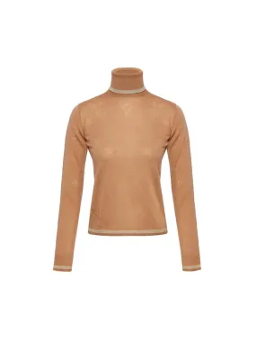 Beige 0 Wool Key Openwork Patterned Turtleneck Sweater