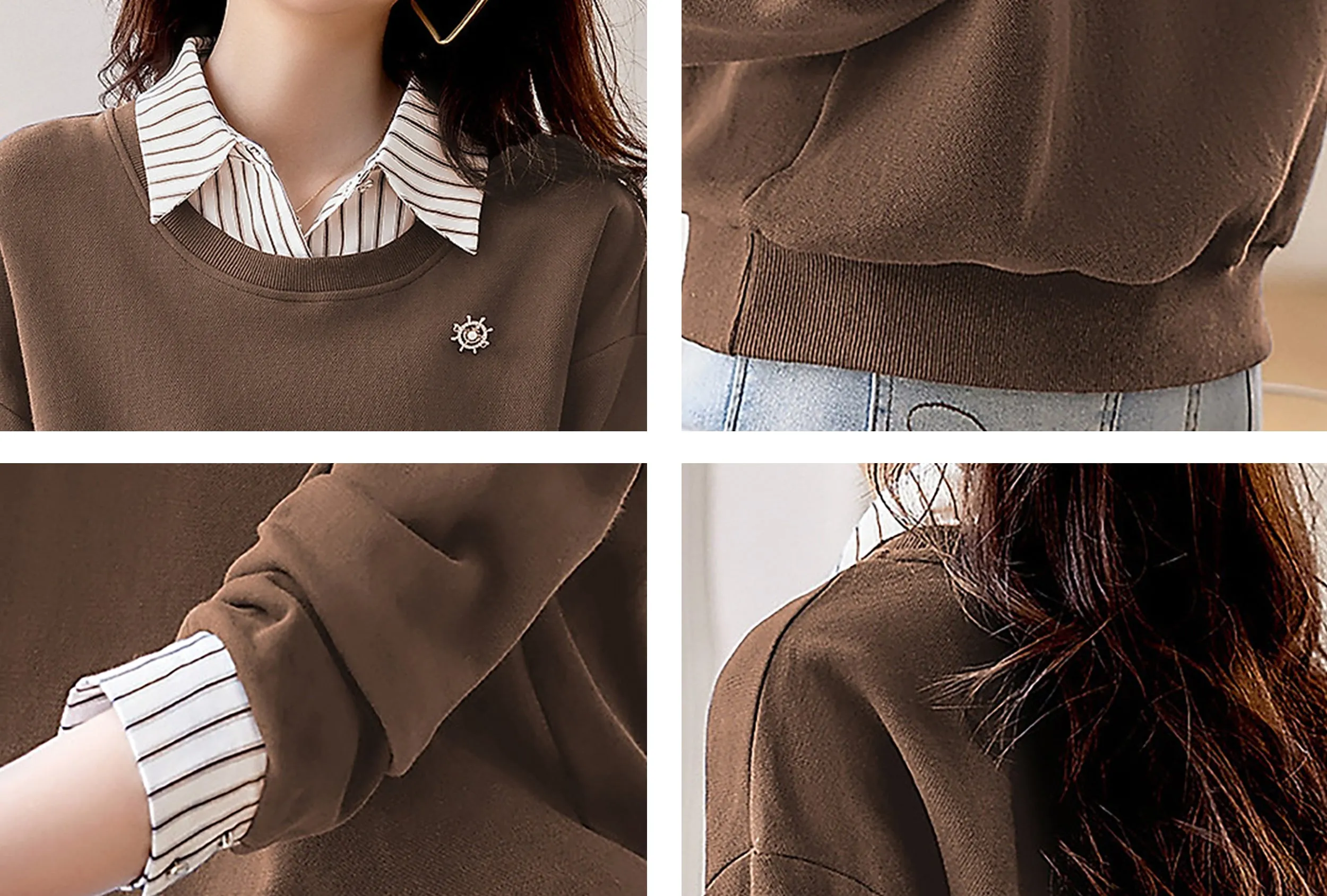 BK-Long Sleeve Patchwork Stripe Blouse Top