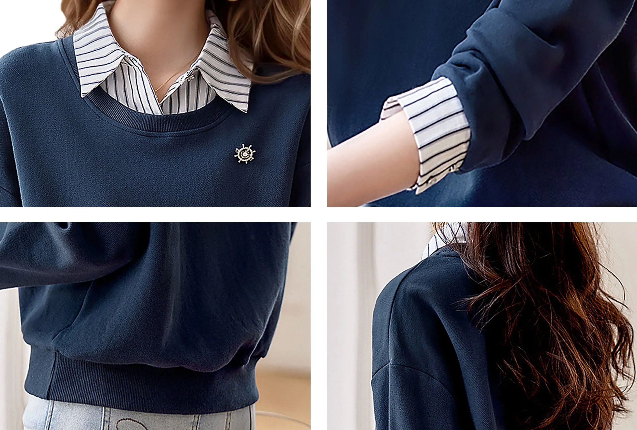 BK-Long Sleeve Patchwork Stripe Blouse Top