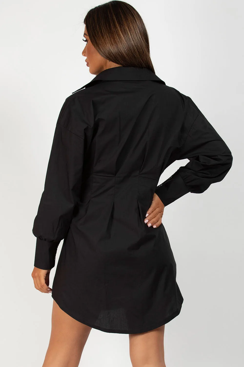 Black Corset Cinched Waist Shirt Dress