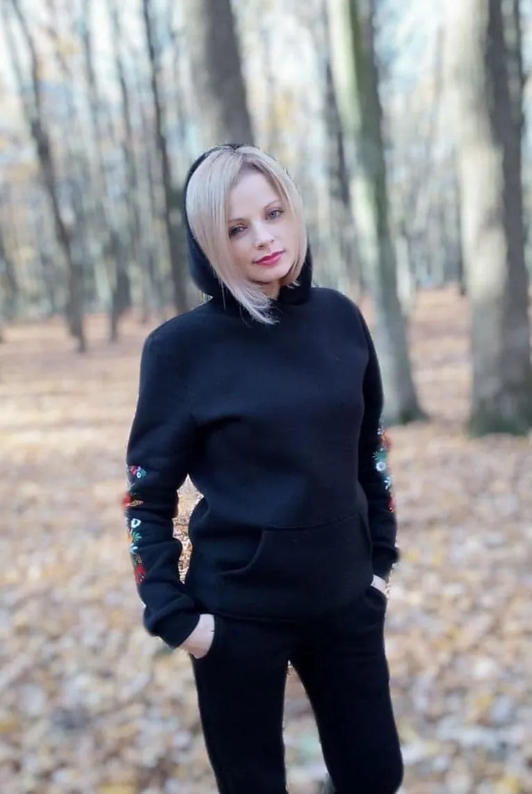 Black Embroidered Hoodie