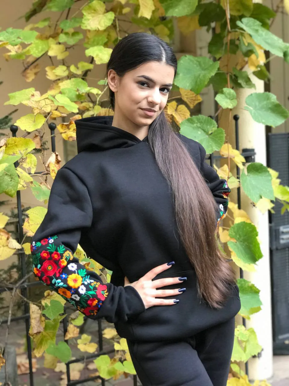 Black Embroidered Hoodie