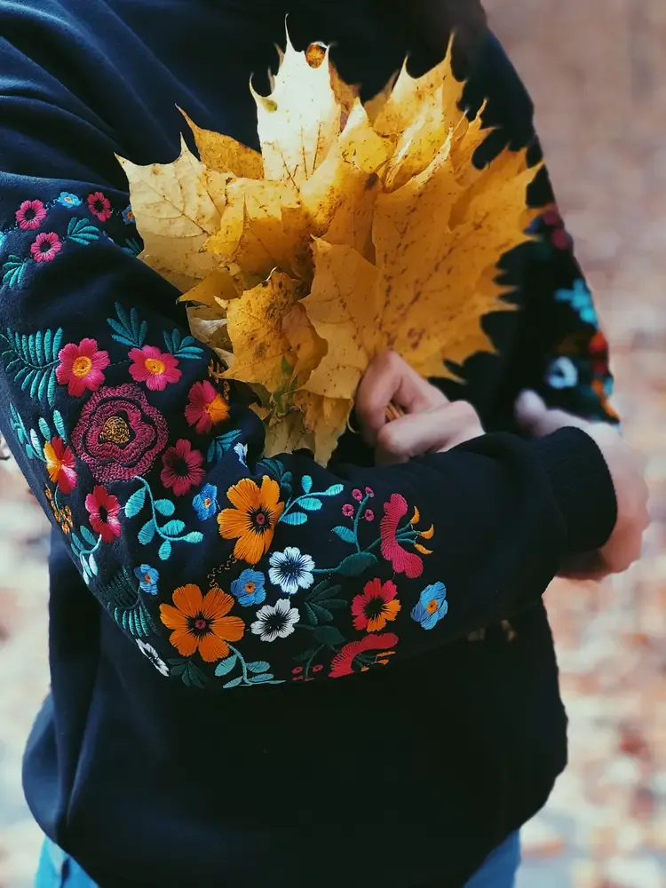 Black Embroidered Hoodie