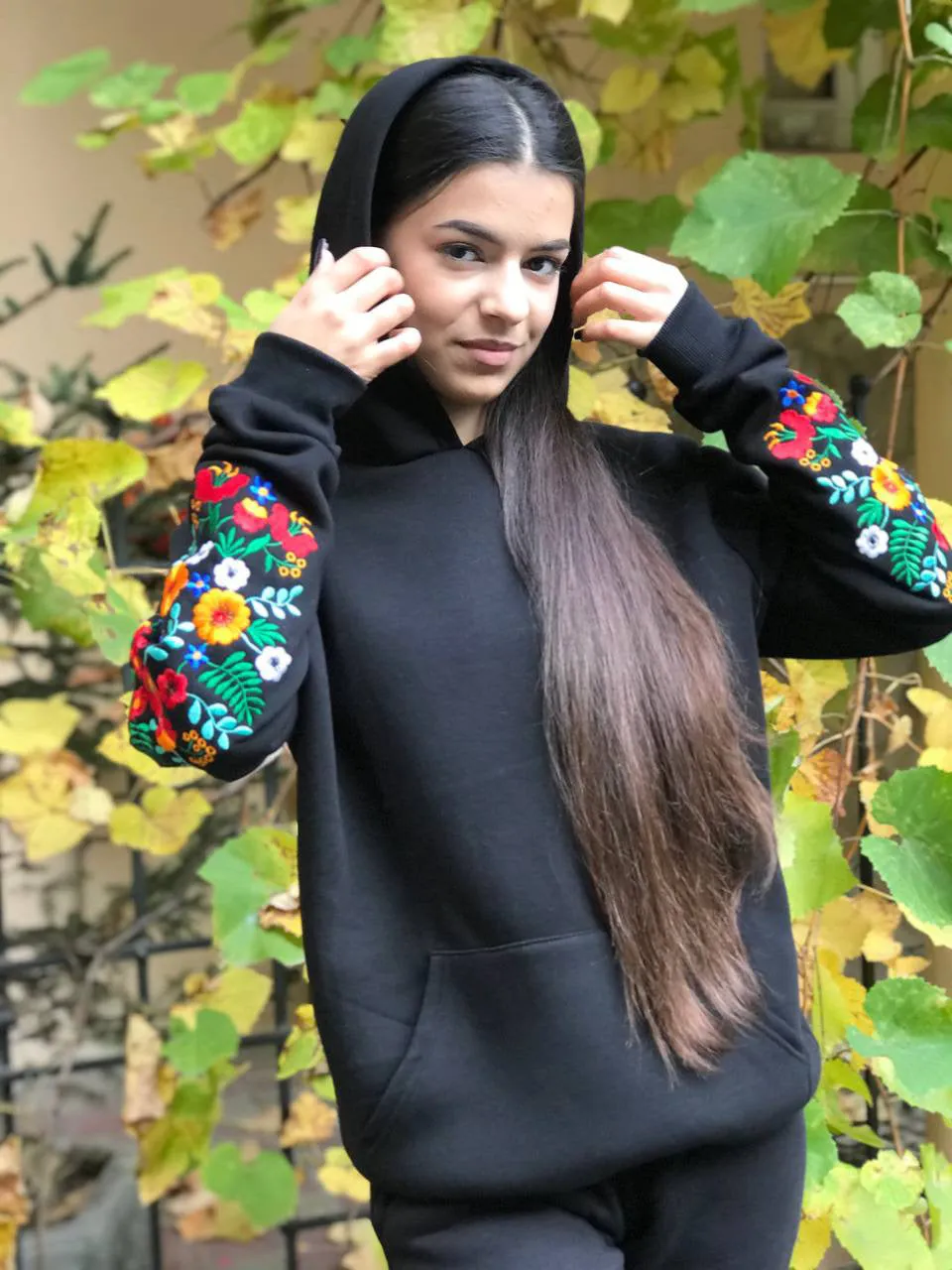Black Embroidered Hoodie