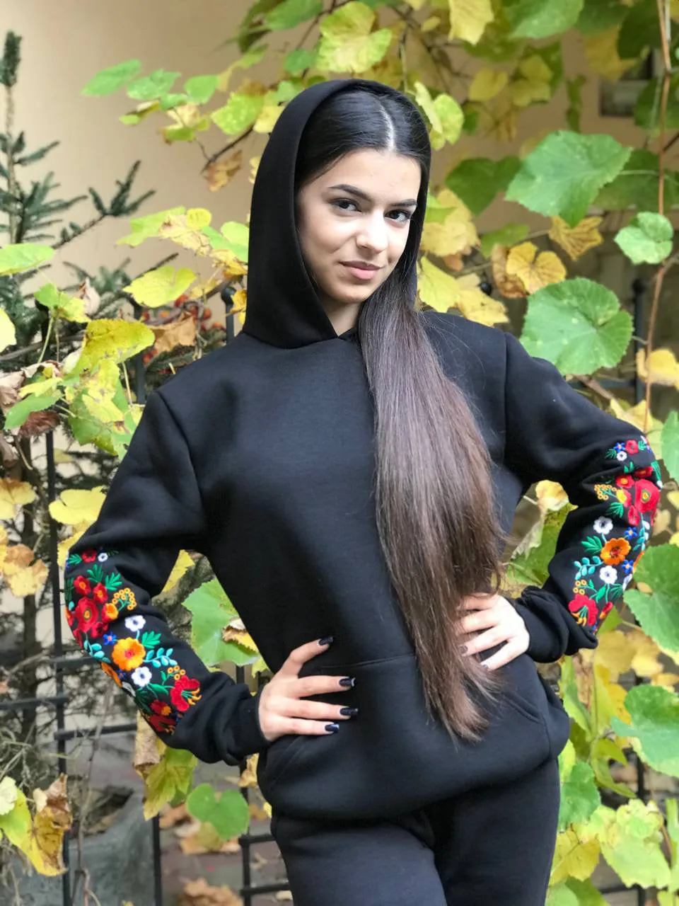 Black Embroidered Hoodie