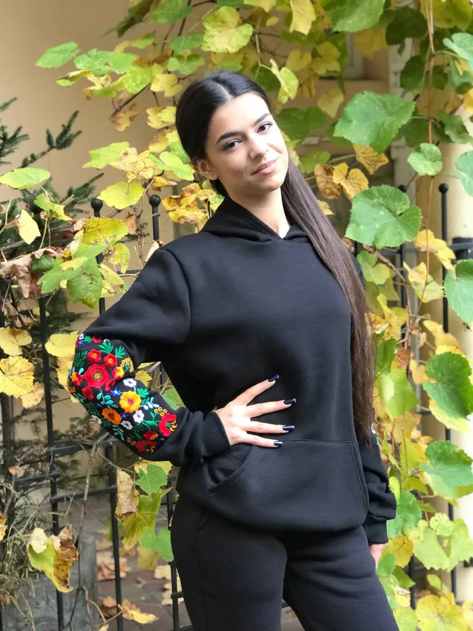 Black Embroidered Hoodie