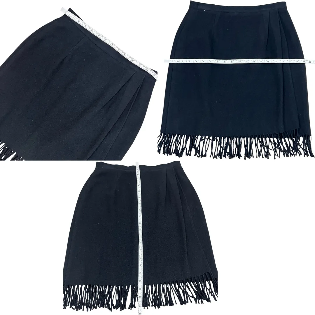 Black Wool Blend Fringed Skirt Size 8 Waist 27