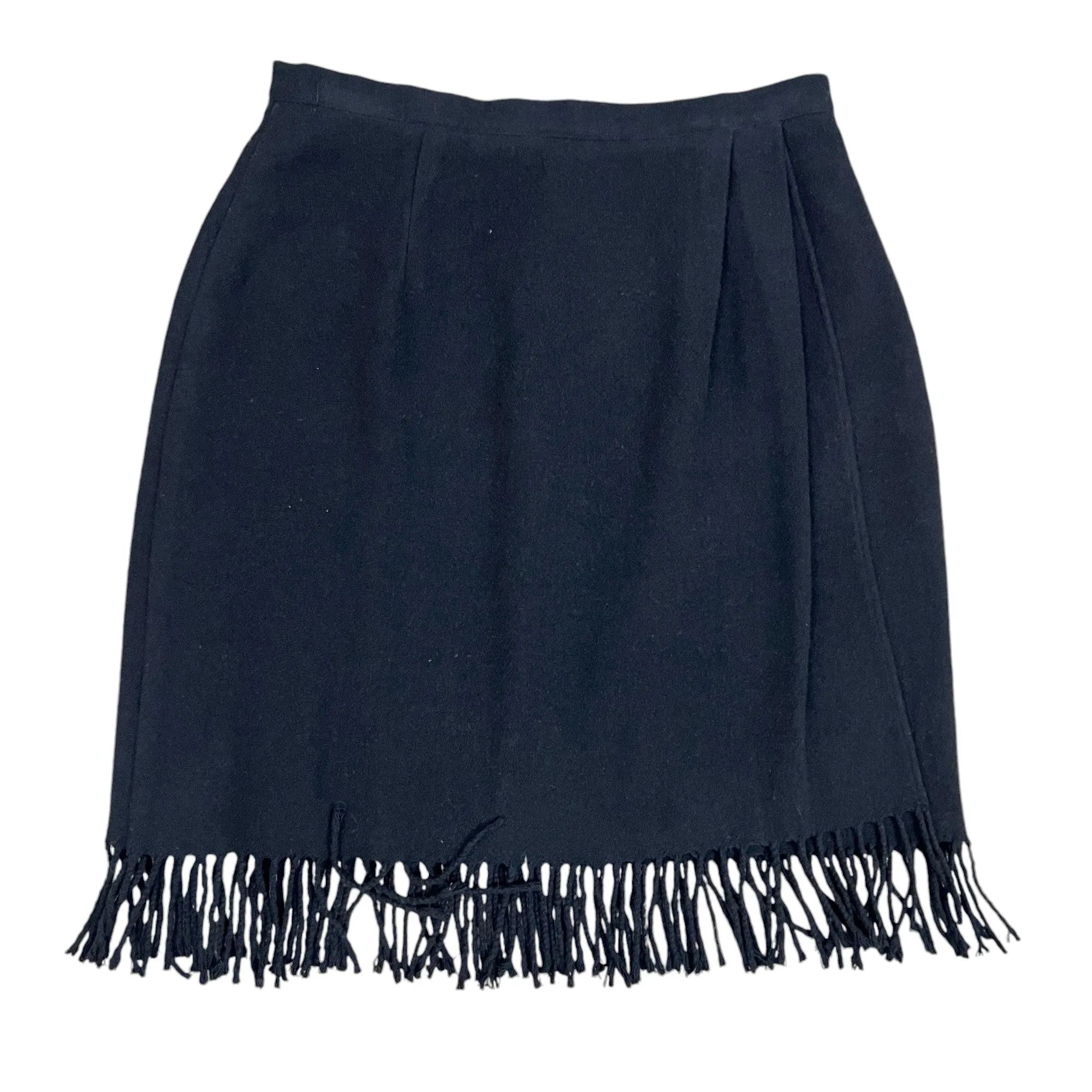 Black Wool Blend Fringed Skirt Size 8 Waist 27