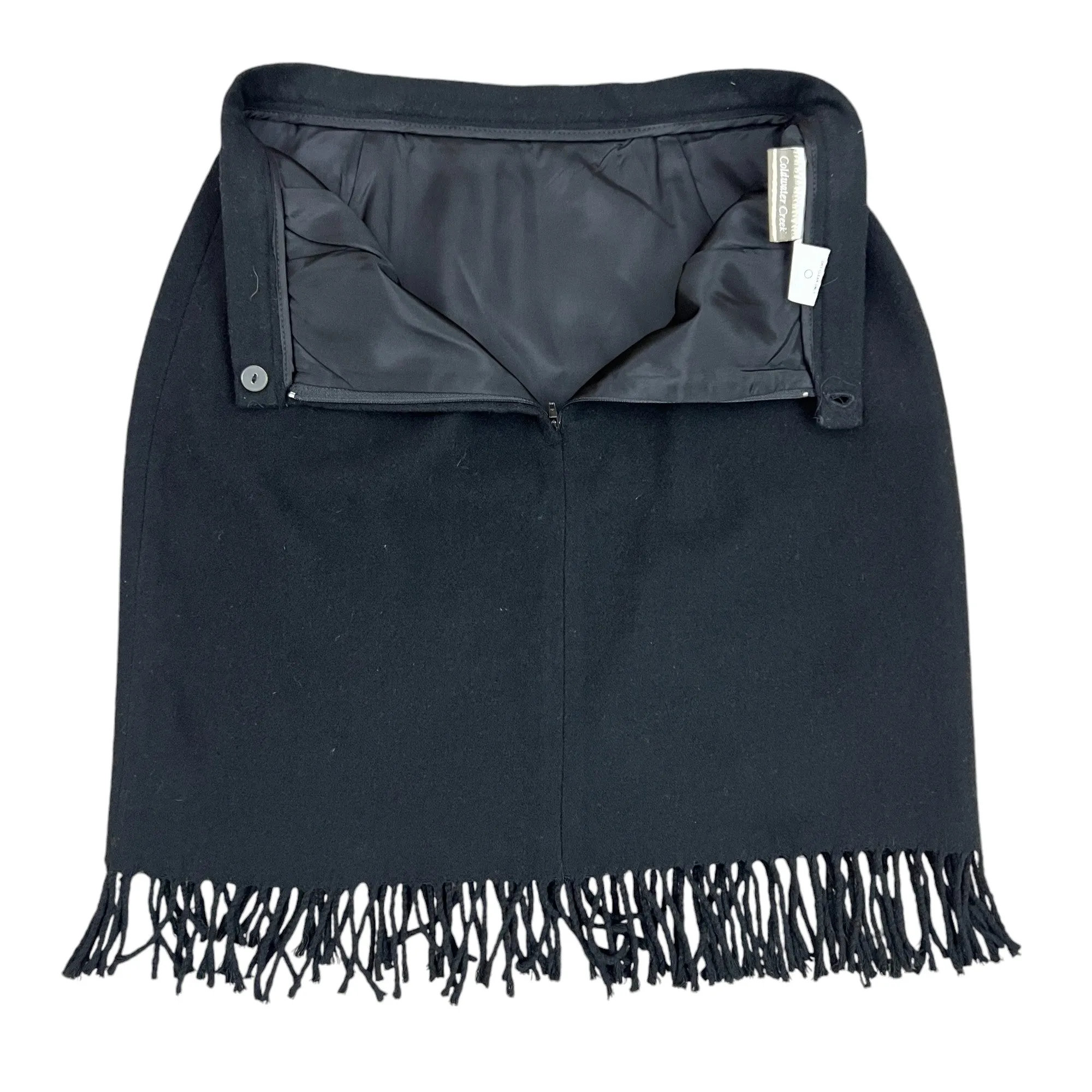 Black Wool Blend Fringed Skirt Size 8 Waist 27