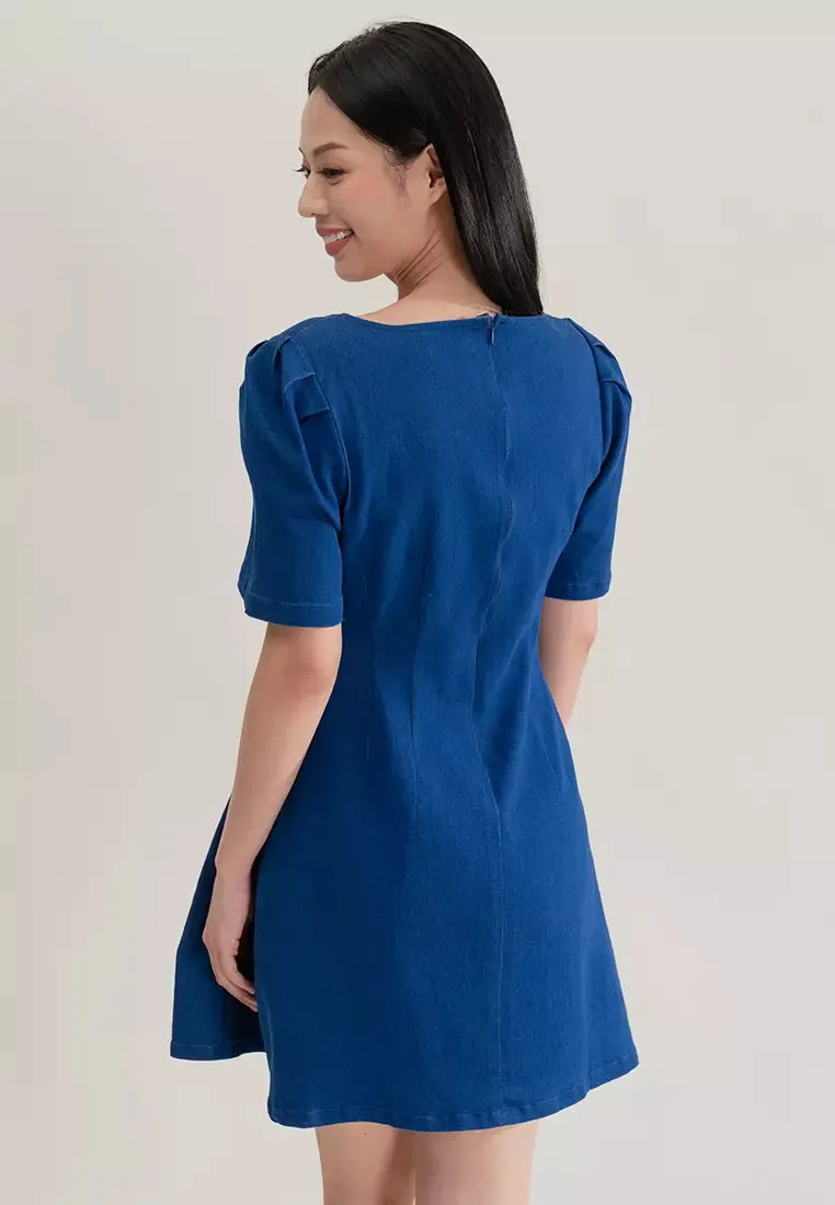 Blue Square Neck Mini Dress