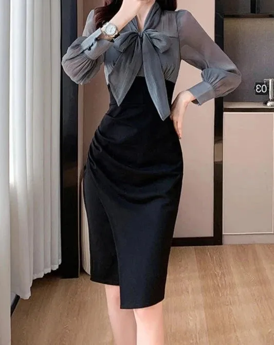 BROOKE Tie Neck Sheath Dress