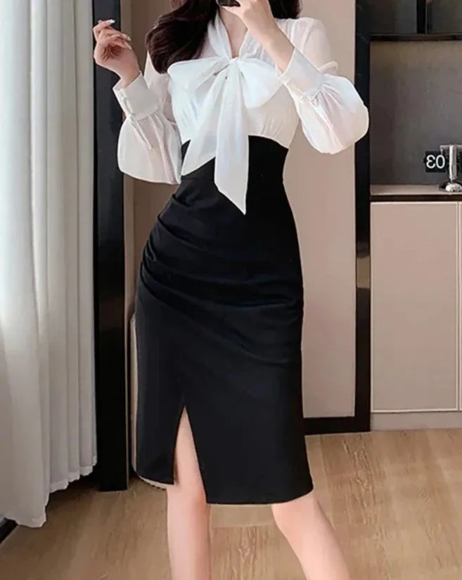 BROOKE Tie Neck Sheath Dress