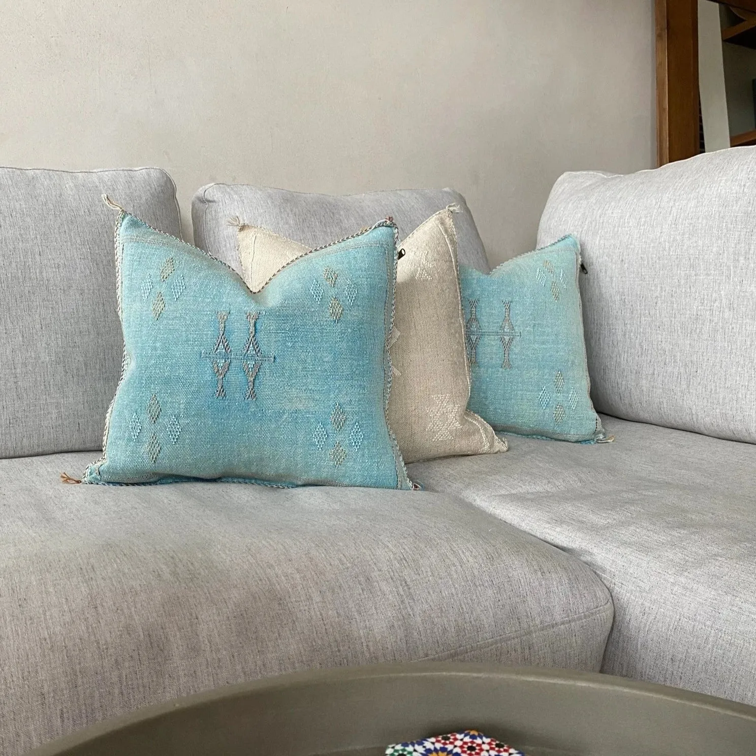Cactus Silk (Sabra) Handmade Cushion Cover Blue