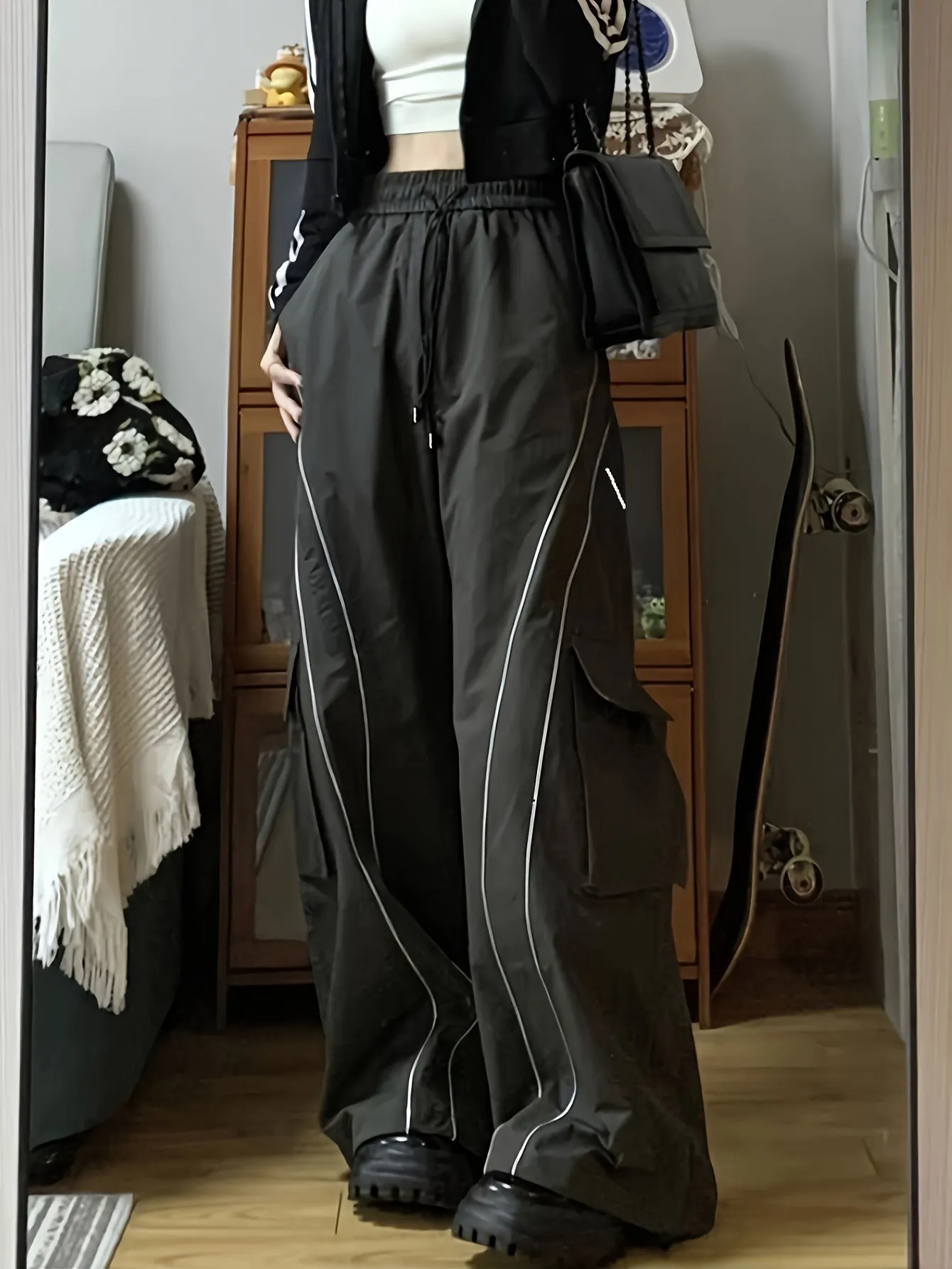 Casual Drawstring Waist Baggy Cargo Pants