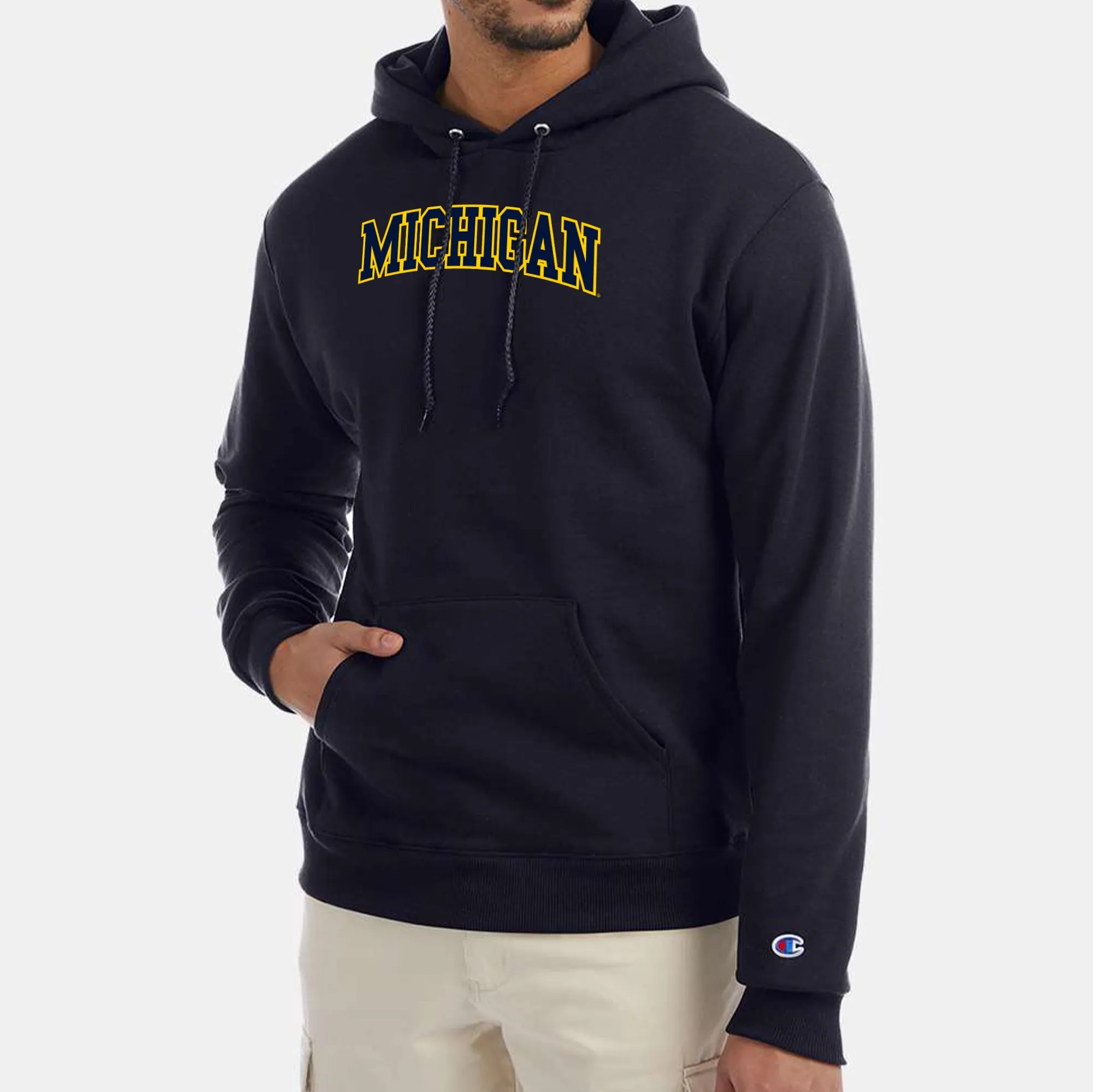 Champion Michigan Wolverines Applique Powerblend Hoodie - Navy