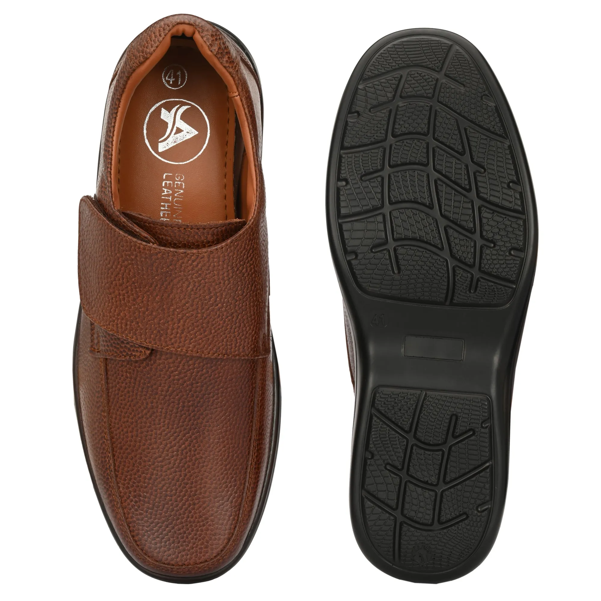 Chic Full Grain Leather Velcro Slip Ons
