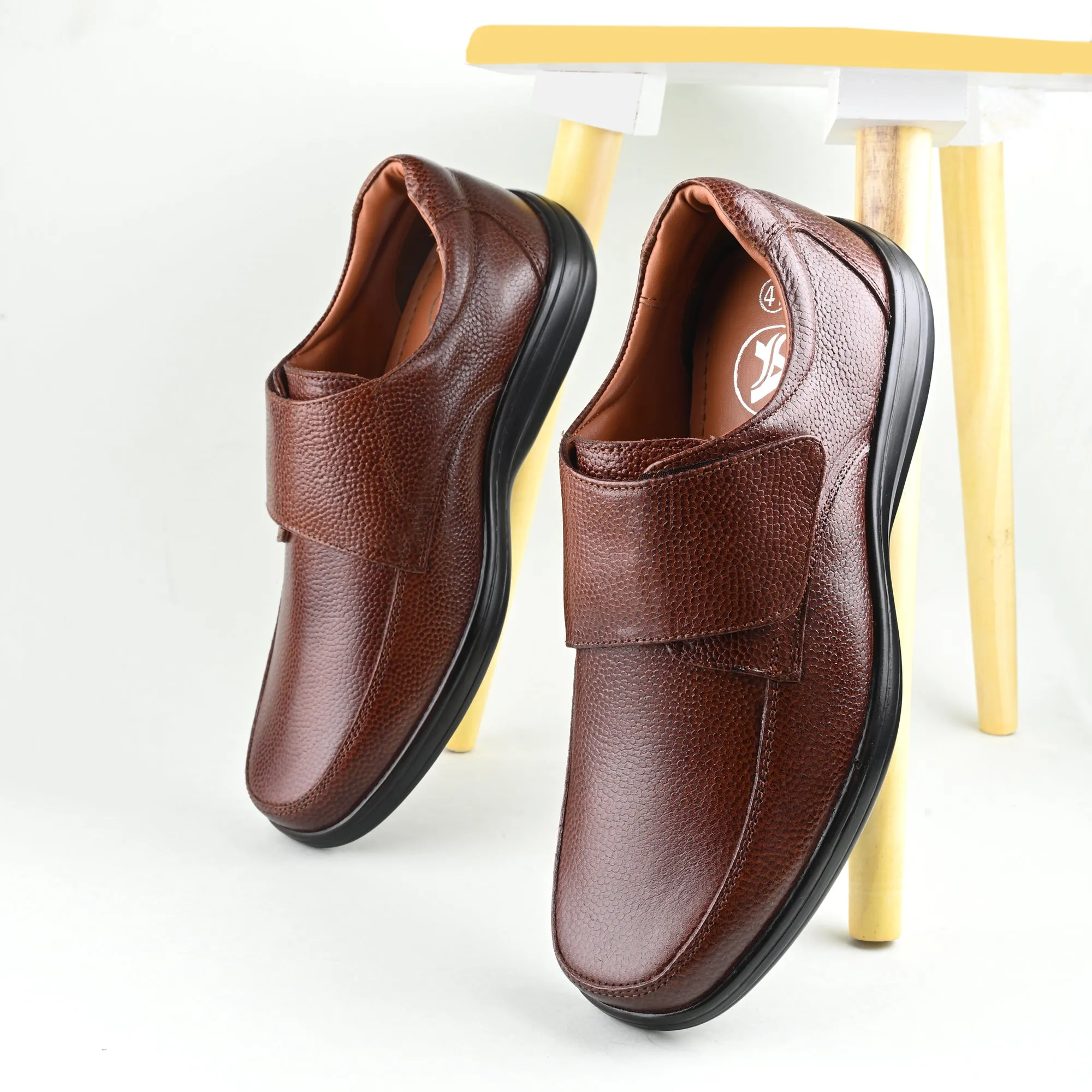 Chic Full Grain Leather Velcro Slip Ons