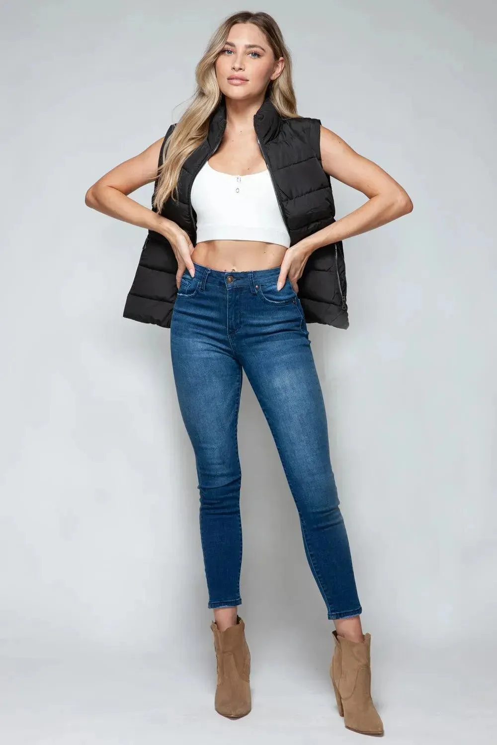 Chic Pocketed Zip-Up Turtleneck Vest for Effortless Style