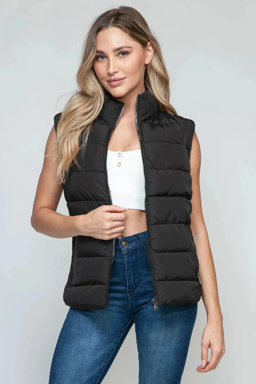 Chic Pocketed Zip-Up Turtleneck Vest for Effortless Style