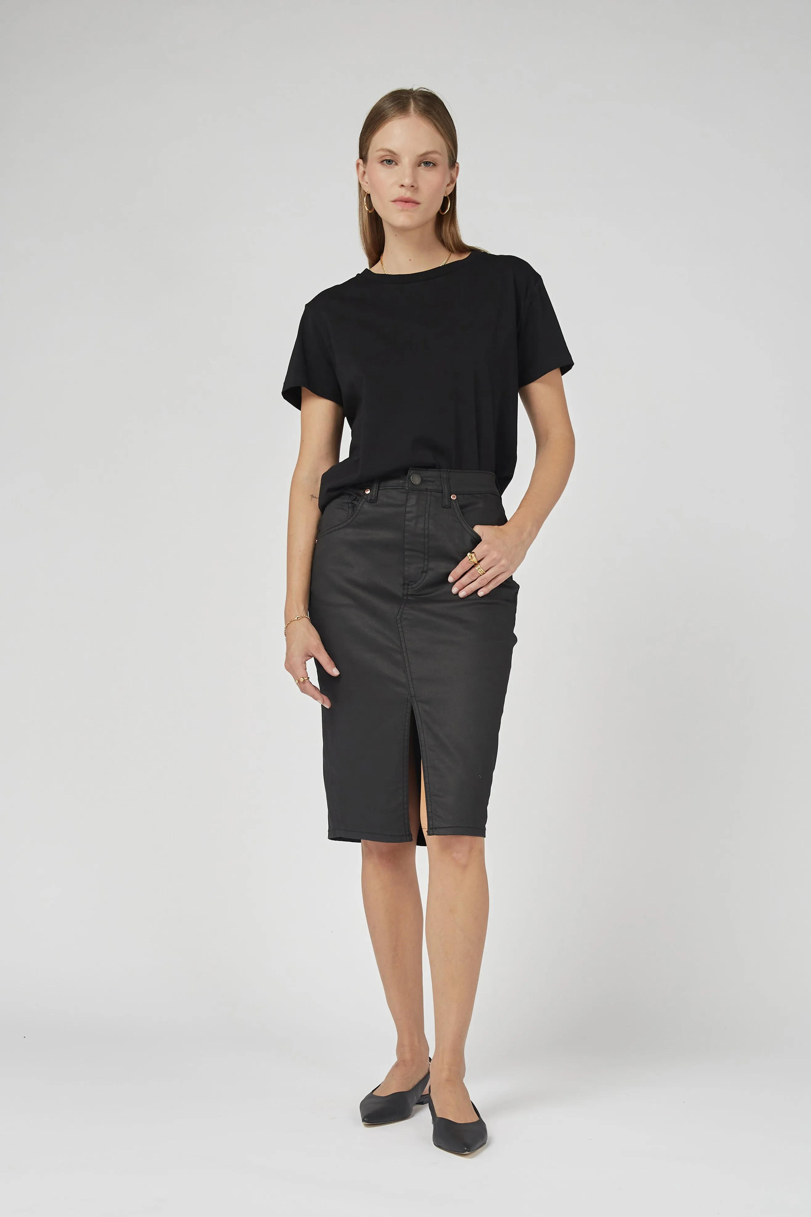 Coated Denim Black High Waisted Revival Skirt