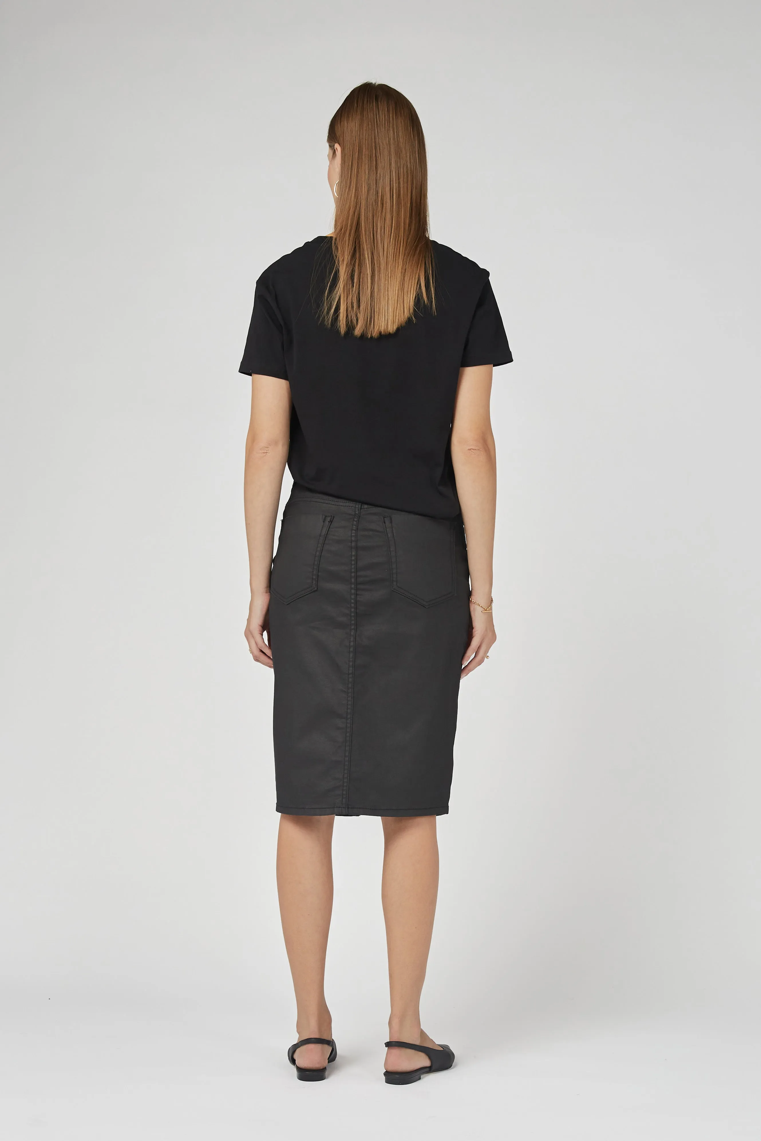 Coated Denim Black High Waisted Revival Skirt