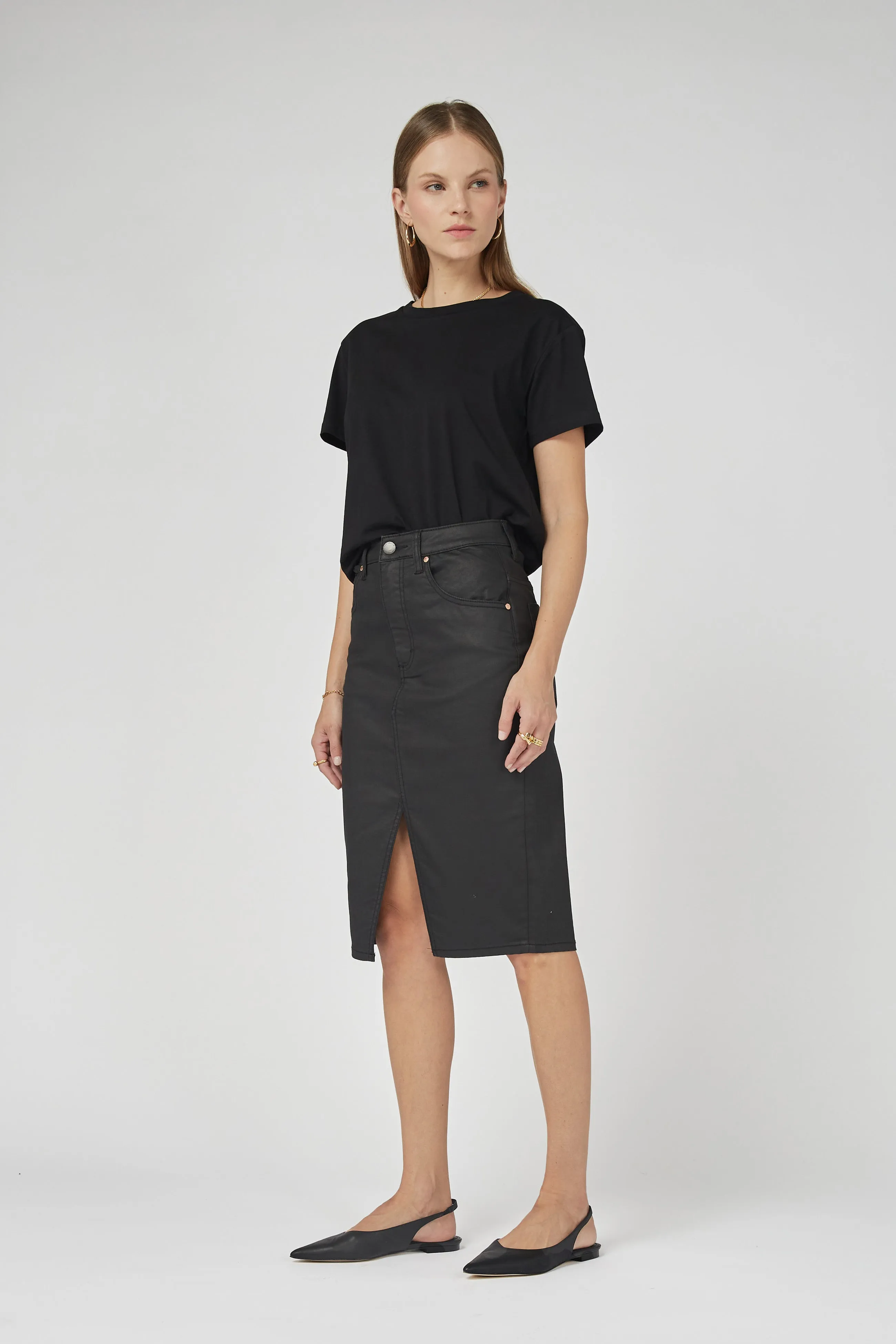 Coated Denim Black High Waisted Revival Skirt