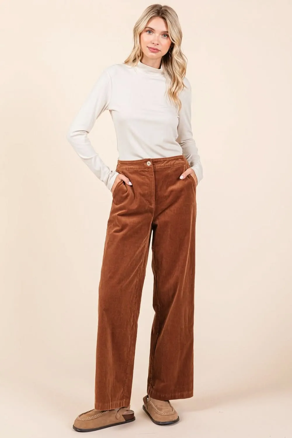Comfort Fit Stretchy Corduroy Pants with Elastic Back Waistband From Love Salve