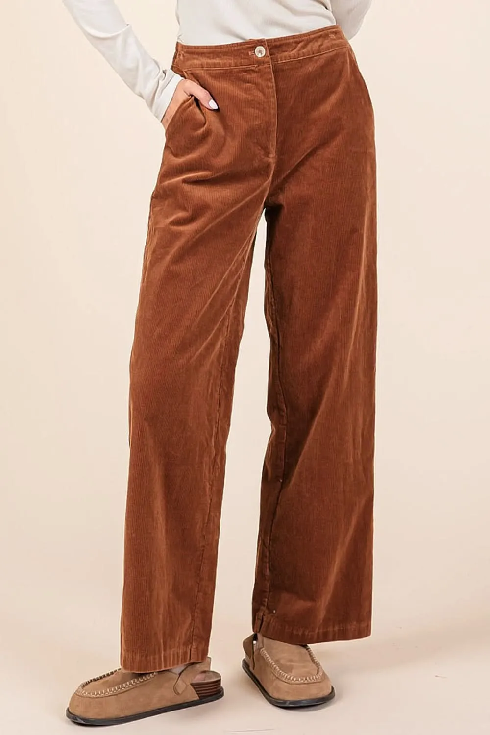 Comfort Fit Stretchy Corduroy Pants with Elastic Back Waistband From Love Salve