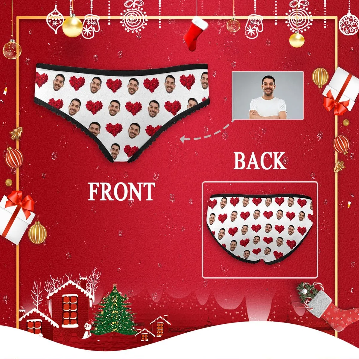 Custom Face Underwear Design Red Heart Panties Personalized Women's All Over Print High-cut Briefs
